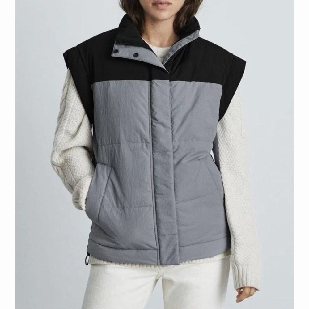 EVERLANE Women's The Renew Vest Size L Cool Grey/Black Colorblock Puffer - Picture 2 of 9